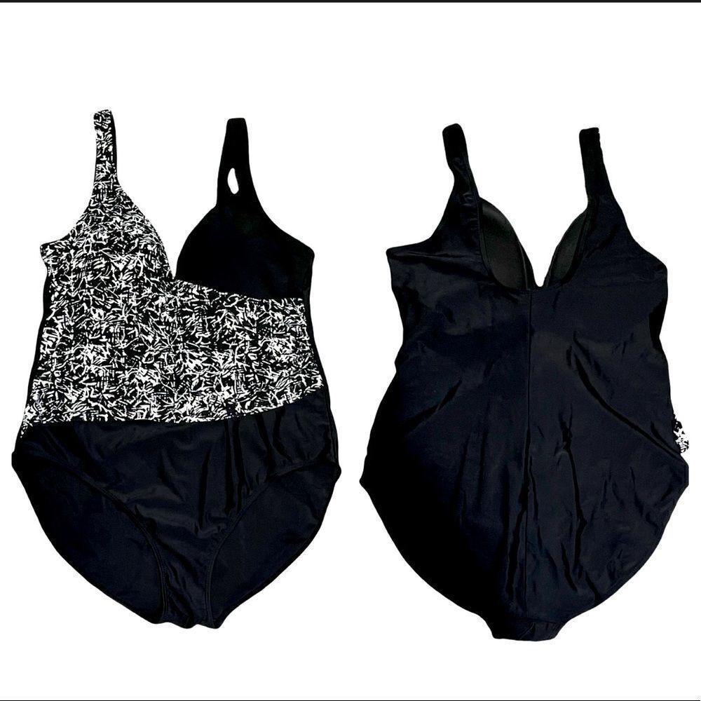 Jaclyn Smith Black & White Print One Piece Swimsuit Sz 16